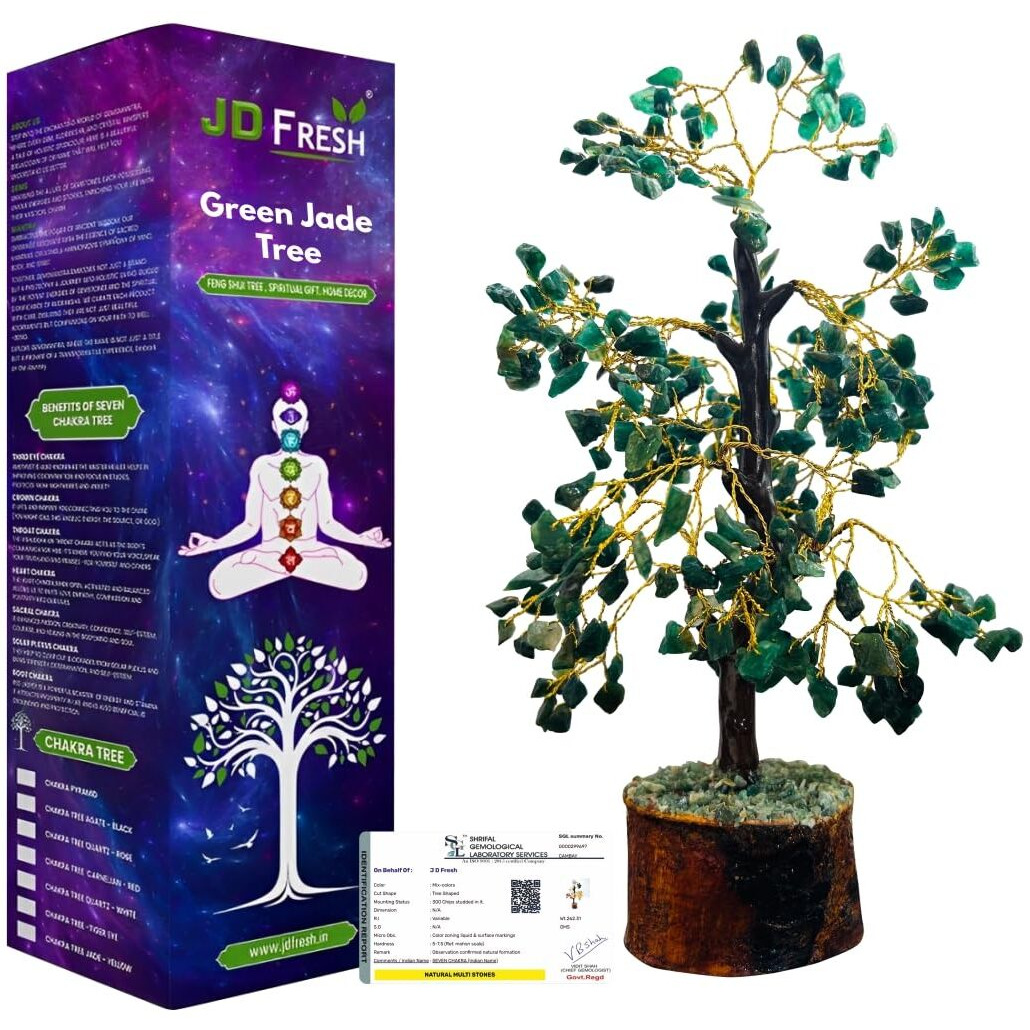 Jd Fresh Green Jade Tree/Crystal Tree For Positive Energy/Handmade Crystal Tree/Positive Energy Items For Home/Green Gemstone Tree/Good Luck Gem Bonsai, Money Tree, Spiritual Mystical Gift (300 Beads)