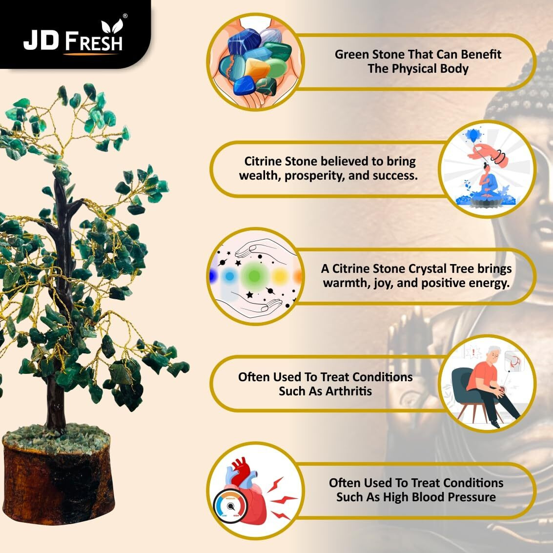 Jd Fresh Green Jade Tree/Crystal Tree For Positive Energy/Handmade Crystal Tree/Positive Energy Items For Home/Green Gemstone Tree/Good Luck Gem Bonsai, Money Tree, Spiritual Mystical Gift (300 Beads)