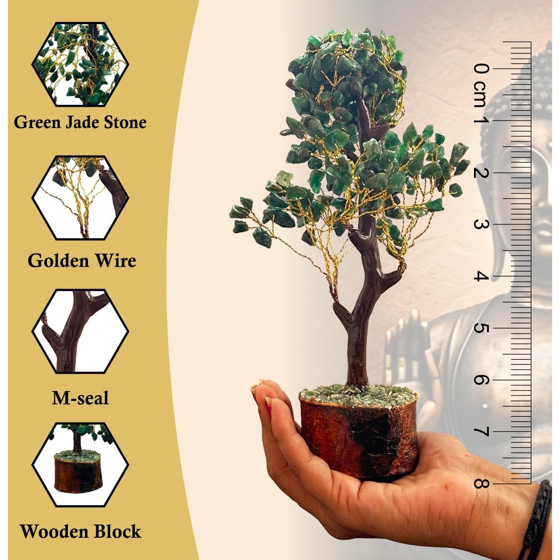 Jd Fresh Green Jade Tree/Crystal Tree For Positive Energy/Handmade Crystal Tree/Positive Energy Items For Home/Green Gemstone Tree/Good Luck Gem Bonsai, Money Tree, Spiritual Mystical Gift (300 Beads)