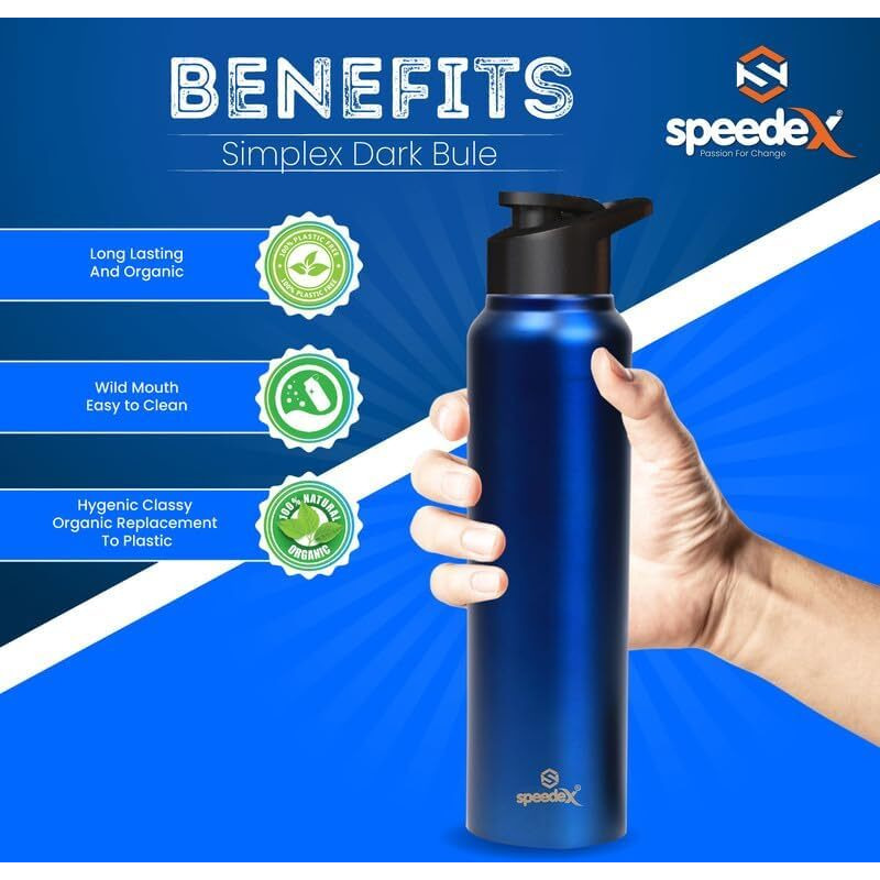 Speedex Stainless Steel Water Bottle 1 Litre, Leakproof Sipper Cap 1 Ltr, Blue, Bottles 1+ Litre For School, Gym, Office, Boys, Girls, Men, Women, Kids 1Ltr - 1000 Ml - Set Of 4