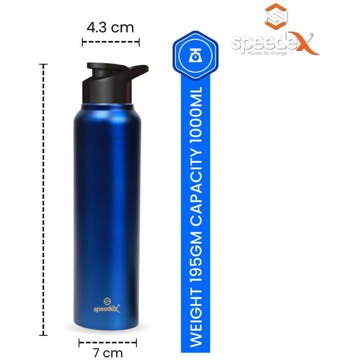 Speedex Stainless Steel Water Bottle 1 Litre, Leakproof Sipper Cap 1 Ltr, Blue, Bottles 1+ Litre For School, Gym, Office, Boys, Girls, Men, Women, Kids 1Ltr - 1000 Ml - Set Of 4