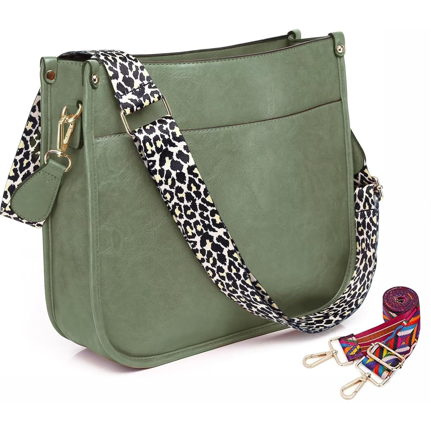 Inovera (Label) Faux Leather Women's Hobo Handbag Ladies Crossbody Shoulder Bags Purse (Green)
