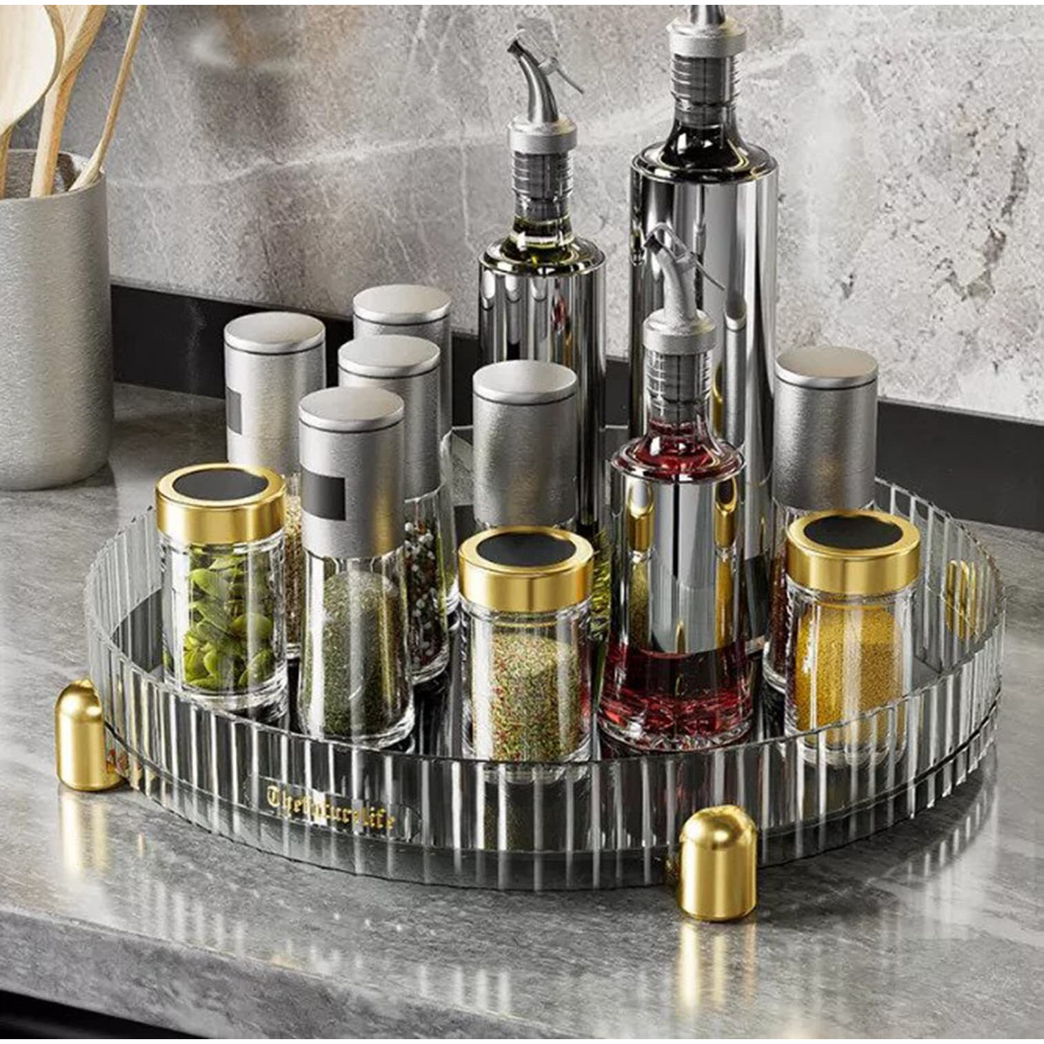House Of Quirk Turntable Cabinet Organizer,Rotating Storage Spinner Kitchen Food Spices Rack Storage For Pantry,Fridge,Countertops,Bathroom Vanity Makeup Organizer (Grey)