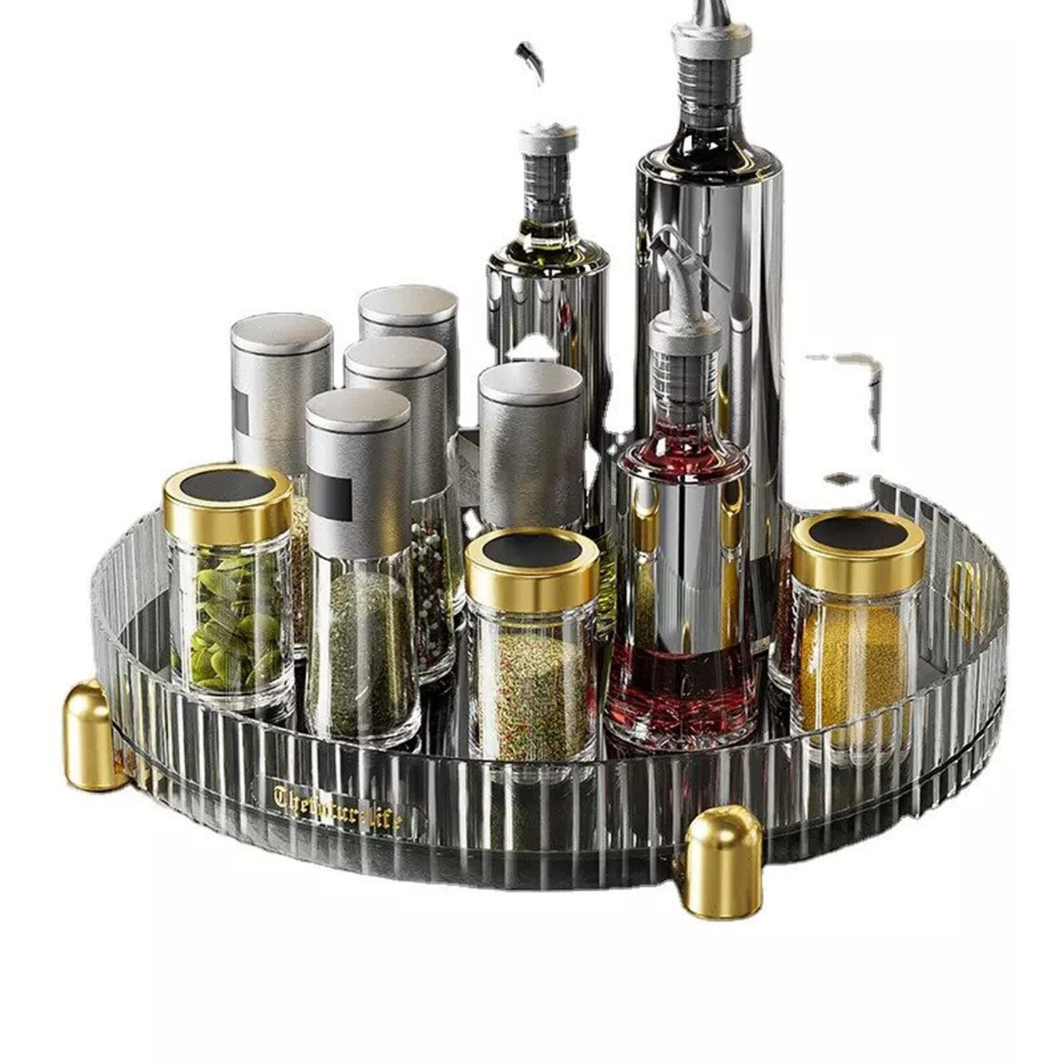 House Of Quirk Turntable Cabinet Organizer,Rotating Storage Spinner Kitchen Food Spices Rack Storage For Pantry,Fridge,Countertops,Bathroom Vanity Makeup Organizer (Grey)