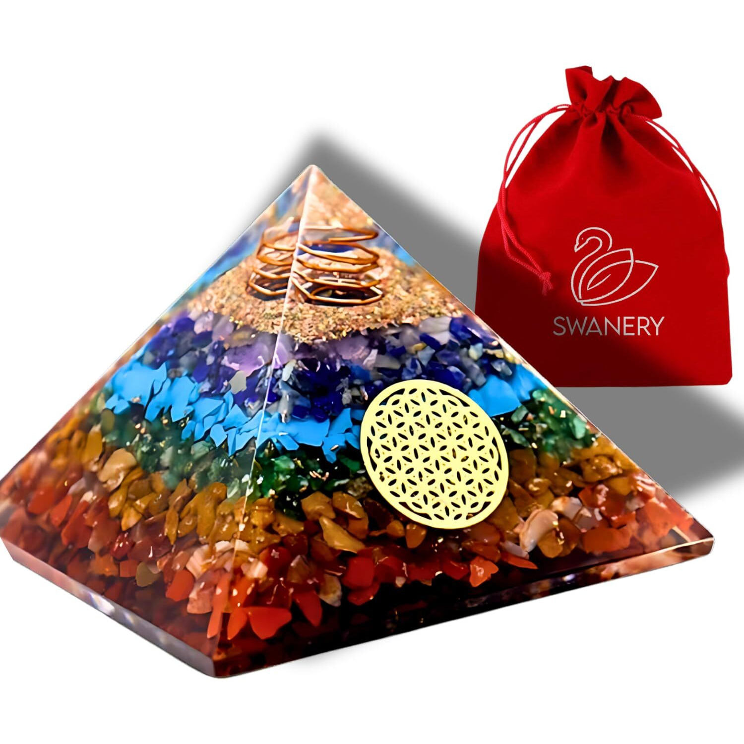 Seven Chakra Gemsotne Crystal Pyramid Vastu For Home | Handmade Geometric Crystal Pyramid For Positive Energy | Orgone Energy Showpiece | Home Decor Item