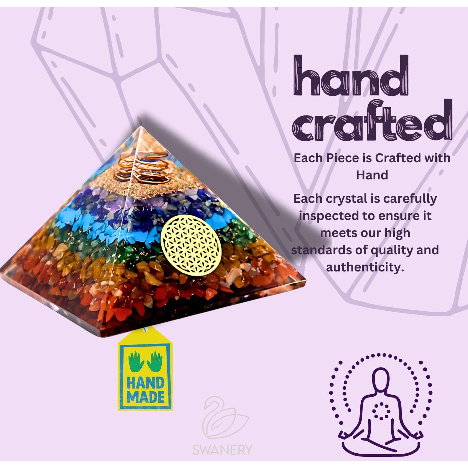 Seven Chakra Gemsotne Crystal Pyramid Vastu For Home | Handmade Geometric Crystal Pyramid For Positive Energy | Orgone Energy Showpiece | Home Decor Item