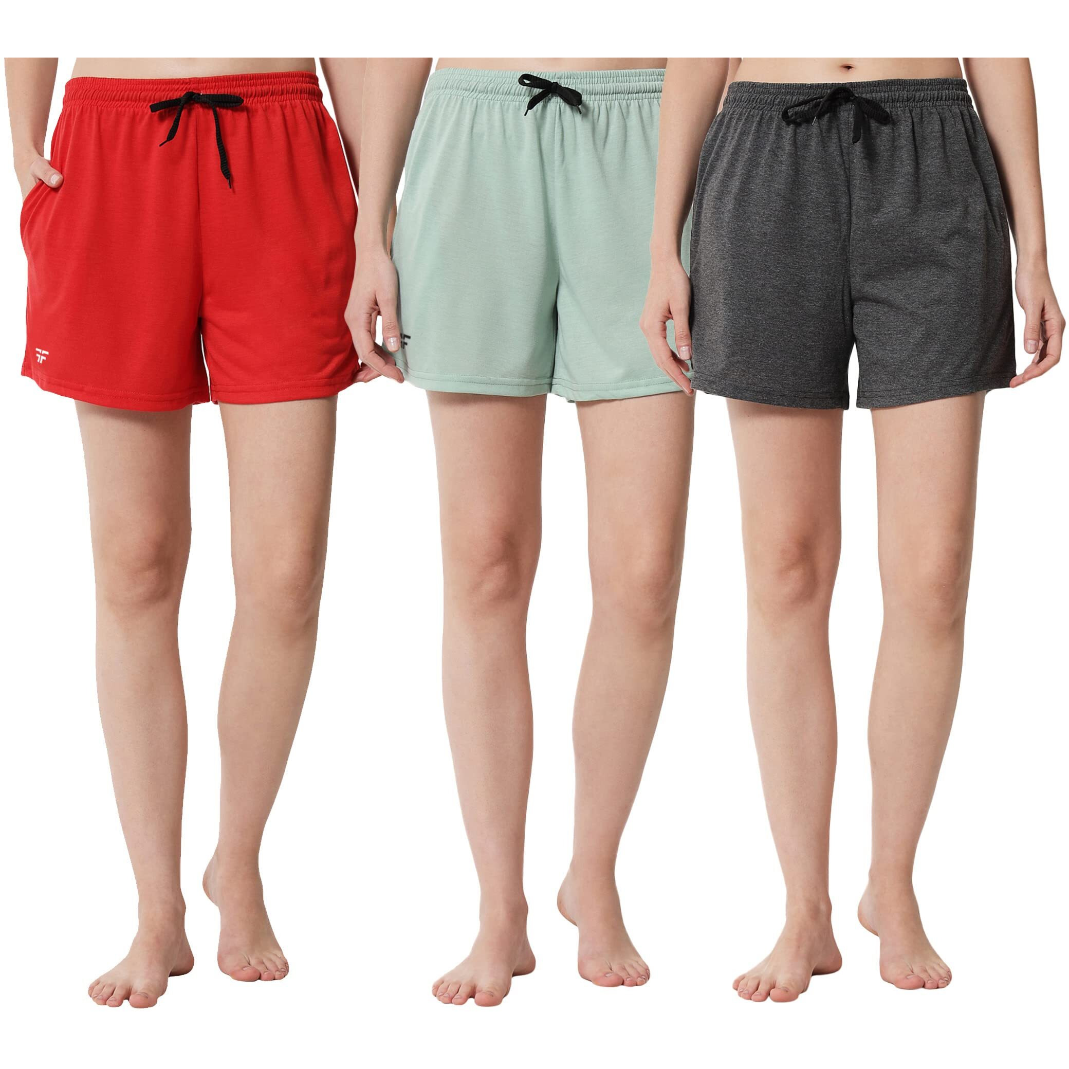 Fflirtygo Women's Shorts | Shorts For Women Short Pant For Women | Charcol Grey, Pista Green & Red Shorts | Women Shorts Night Wear | Sports Shorts For Woman Combo (Pack Of 3)