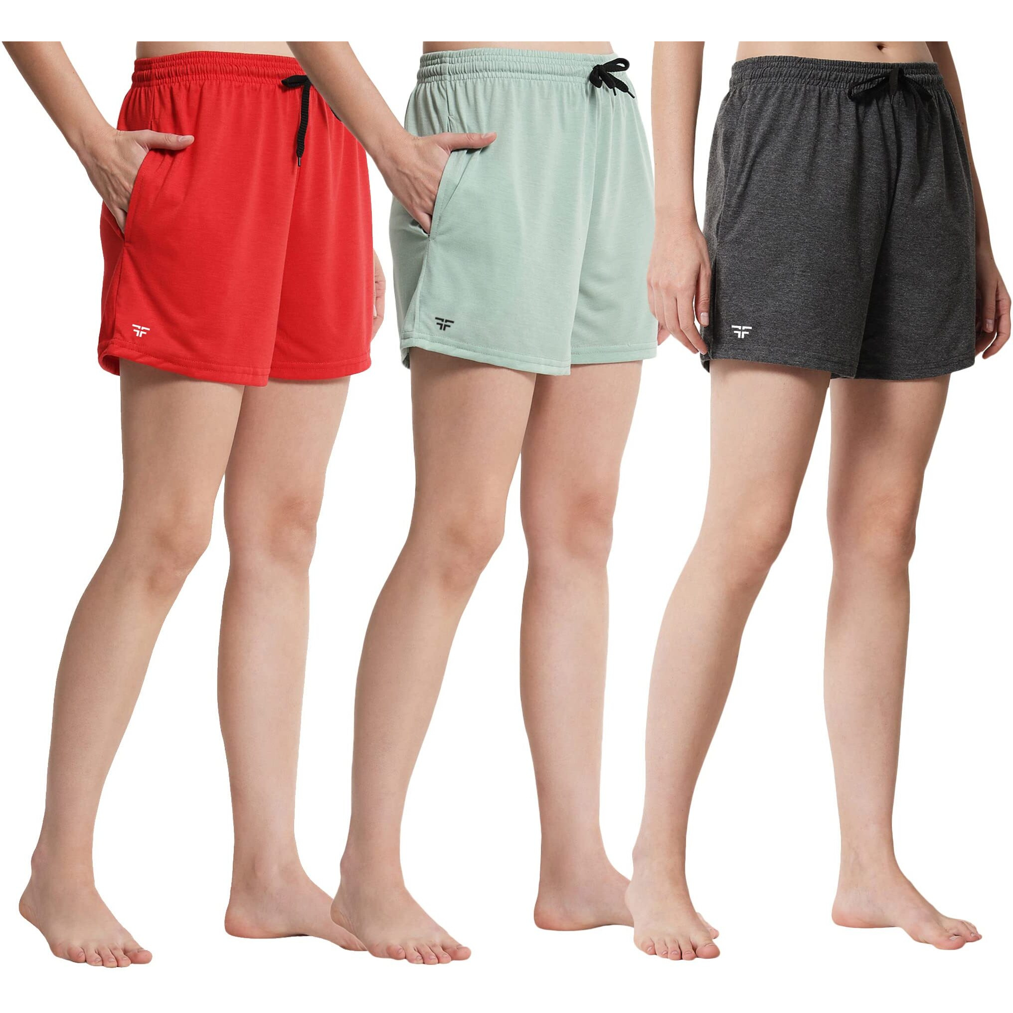 Fflirtygo Women's Shorts | Shorts For Women Short Pant For Women | Charcol Grey, Pista Green & Red Shorts | Women Shorts Night Wear | Sports Shorts For Woman Combo (Pack Of 3)