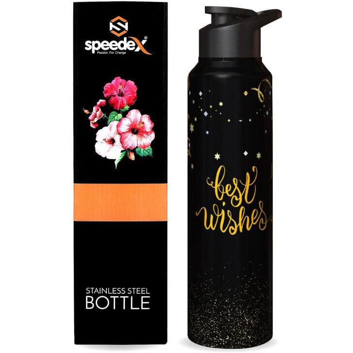 Speedex Printed Water Bottle 1 Ltr, Capacity, Stainless Steel Sipper Bottles For Girls And Boys, Adults & Kids, Gym, Sports, Fridge Use, School & Office - (1000Ml, Black, Pack Of 1)