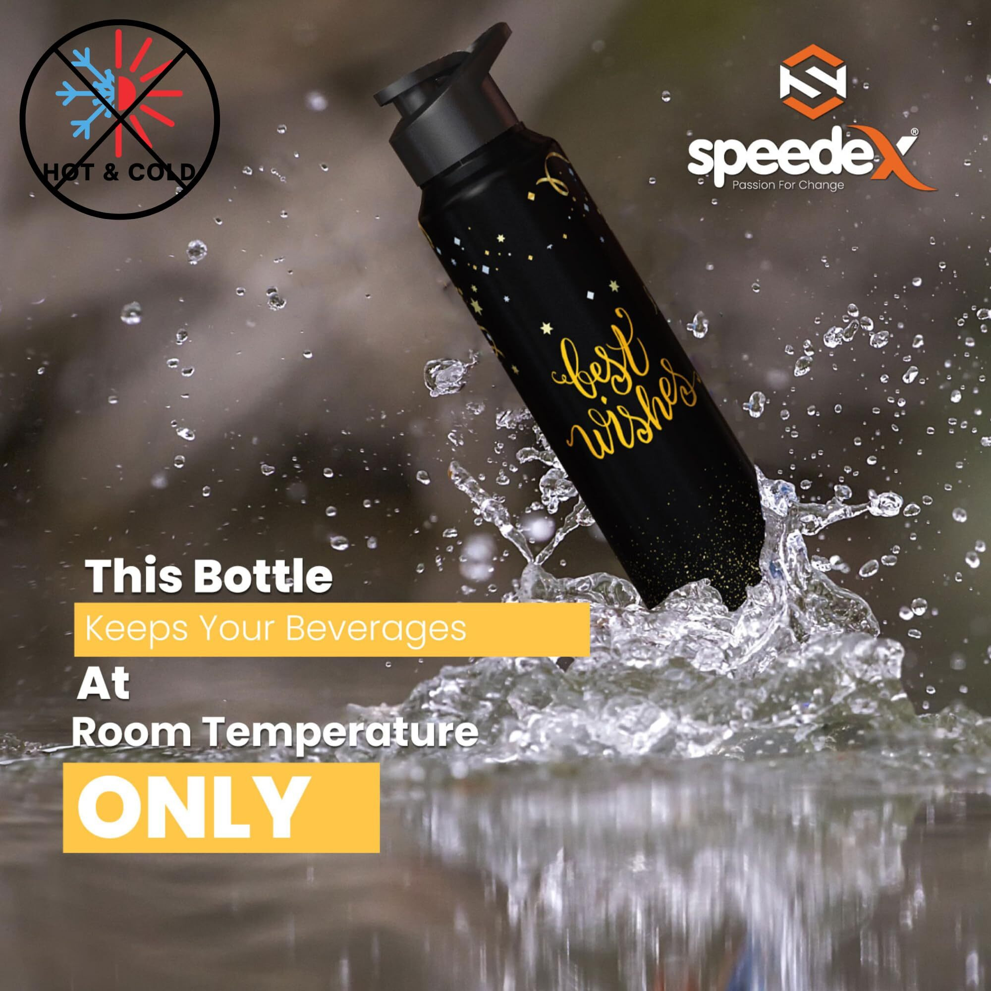 Speedex Printed Water Bottle 1 Ltr, Capacity, Stainless Steel Sipper Bottles For Girls And Boys, Adults & Kids, Gym, Sports, Fridge Use, School & Office - (1000Ml, Black, Pack Of 1)
