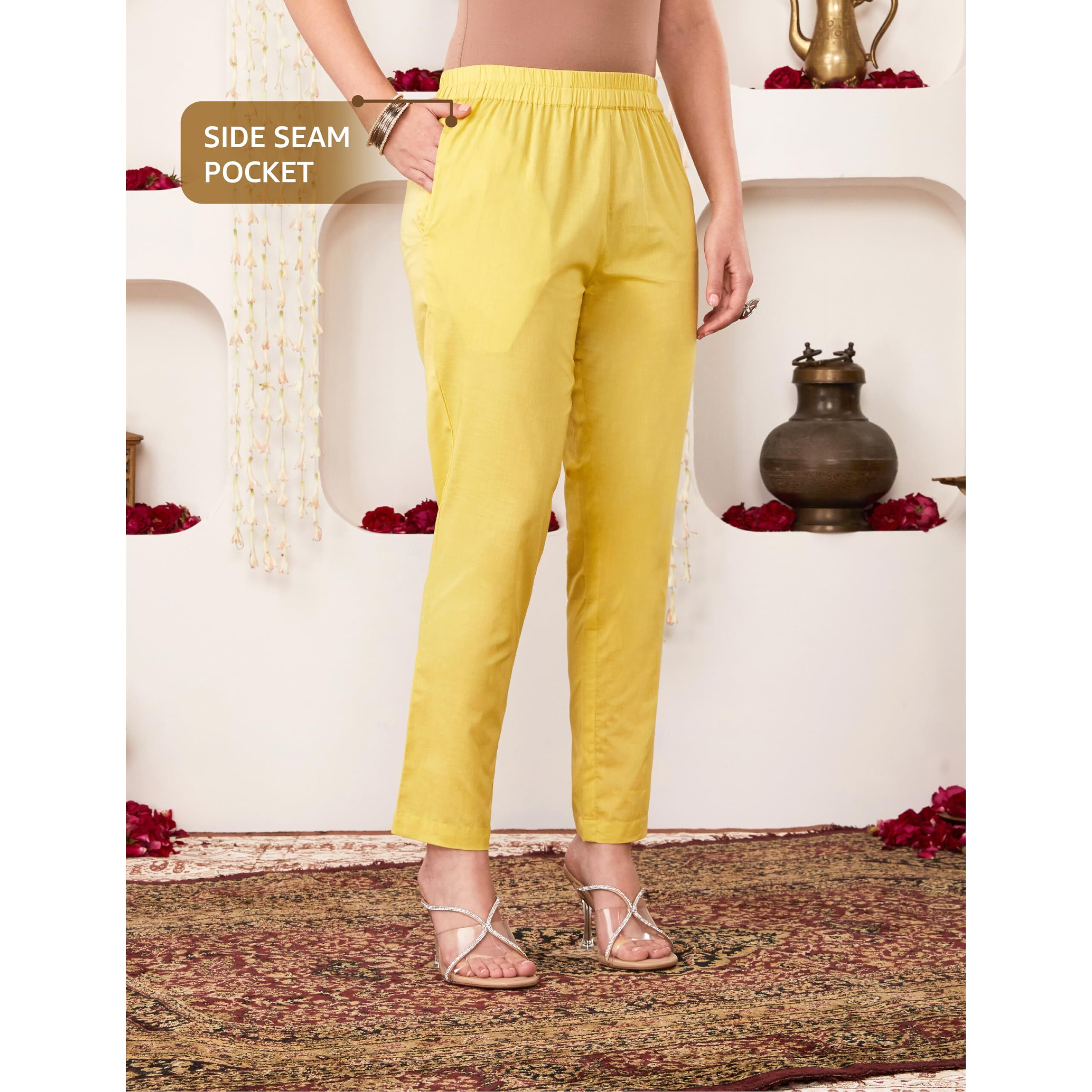 Amazon Brand - Myx Women's Embroidered Cotton Kurta Pant Set With Dupatta (Ss25-Myx-Shu-Ks-06_Pastel Yellow_2Xl)