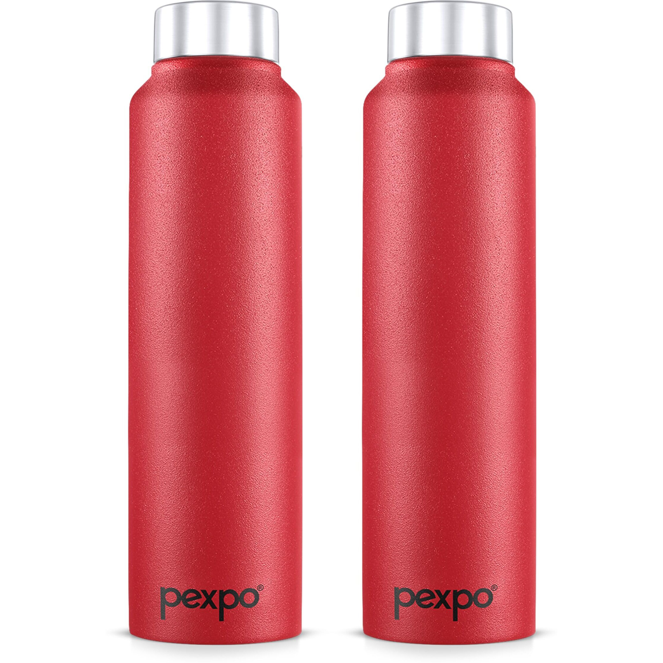 Pexpo Chromo Stainless Steel Sports/Fridge Water Bottle 1 Litre, Crimson Red Pack Of 2 | Eco Friendly | Bpa Free | Water Bottle For Office, Gym, School, Yoga, Trekking, Men, Women And Kids