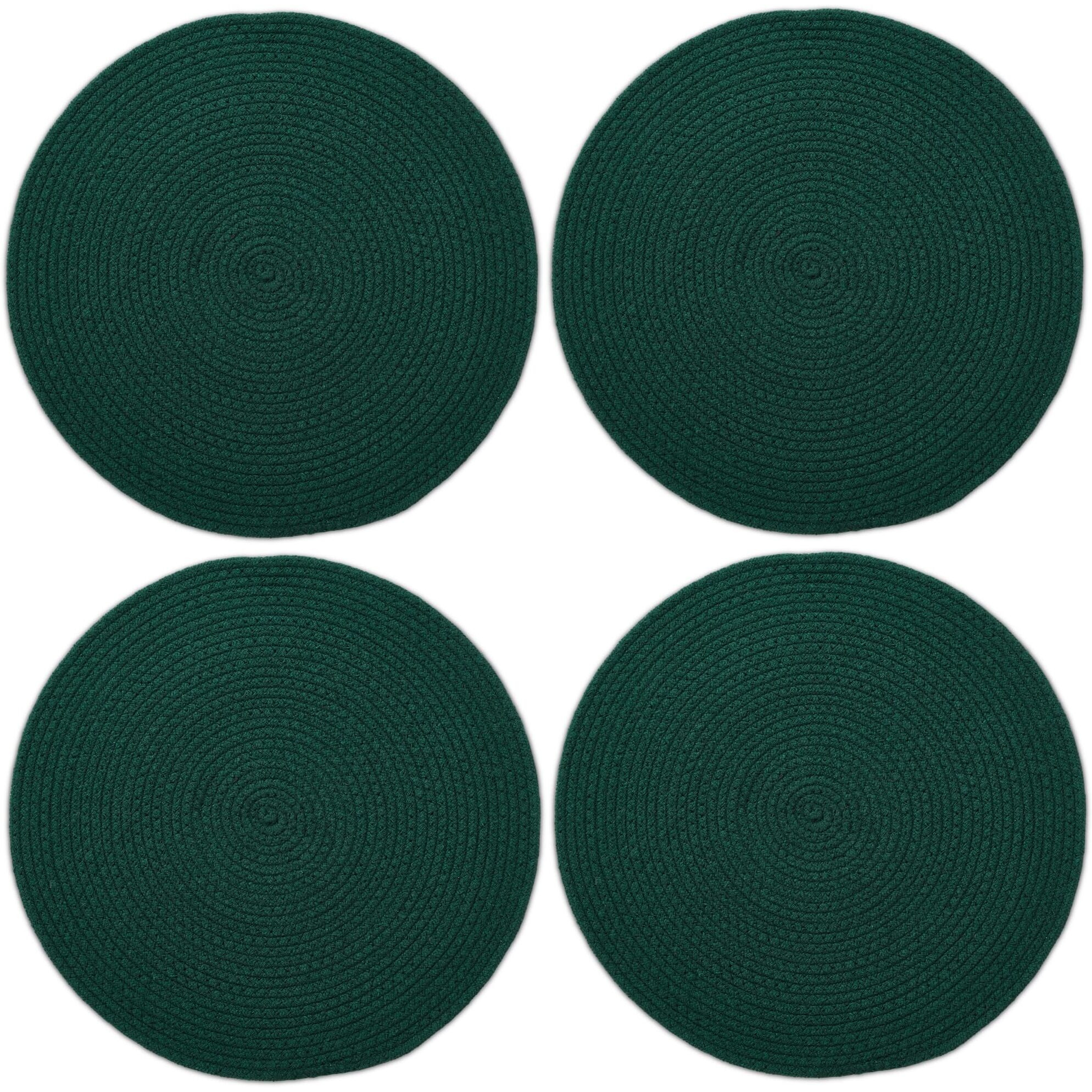Encasa Xo Dining Table Mats Set Of 4 | Cotton Round Placemat - 33 Cm Diameter | Dark Green | Handmade Rib Style