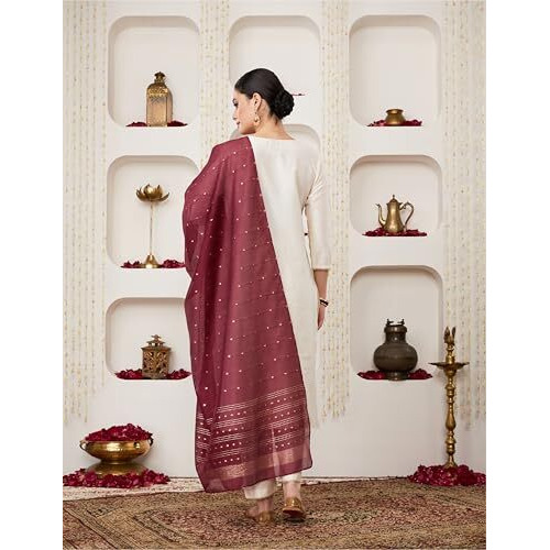 Amazon Brand - Myx Women's Embroidered Kurta Pant Set With Contrast Dupatta (Ss25-Myx-Ven-Ks-08_White_2Xl)