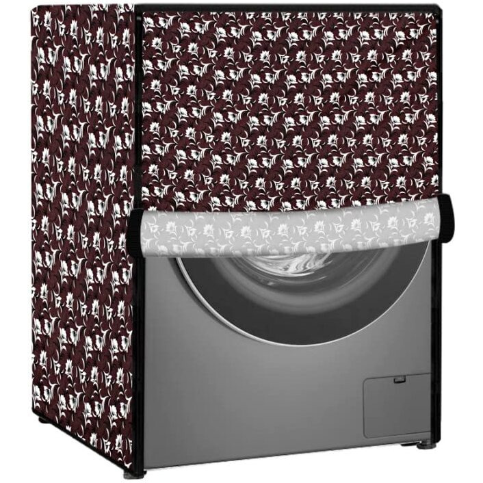 Stylista Polyester Washing Machine Cover Compatible For Samsung 9 Kg Fully-Automatic Front Loading Ww90K54E0Ux, Floral Pattern Coffee Brown