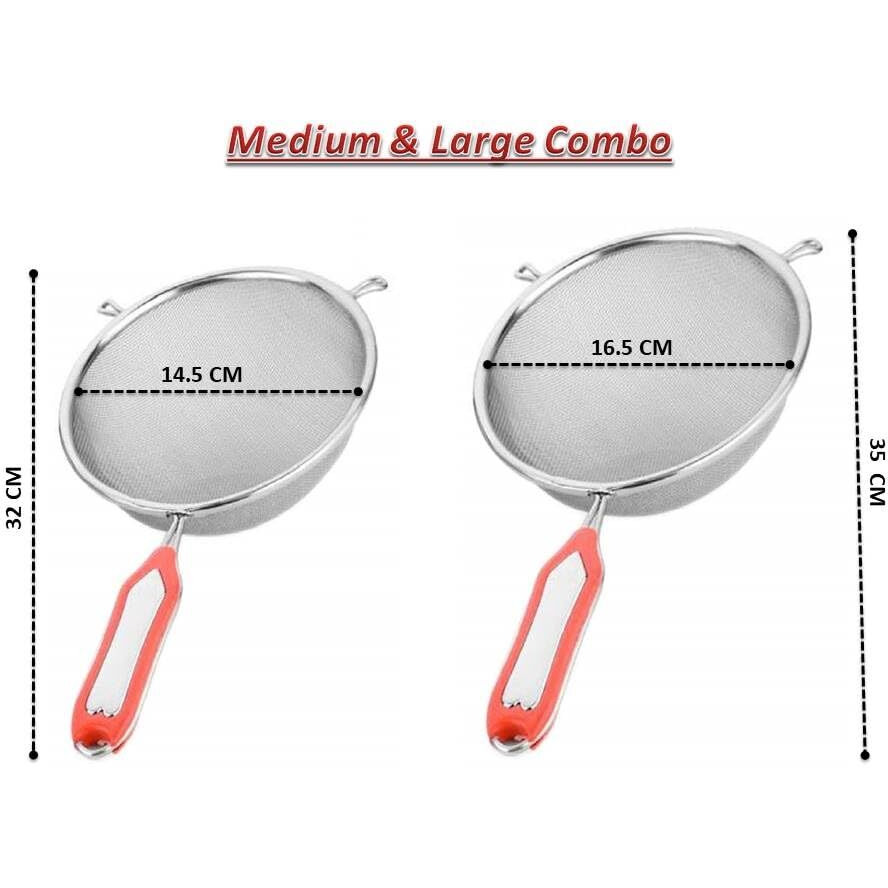 Kanshita's Rasoiware Stainless Steel Regular Soup & Juice Strainers, Big Tea Strainers (Combo 32+35 Cm)