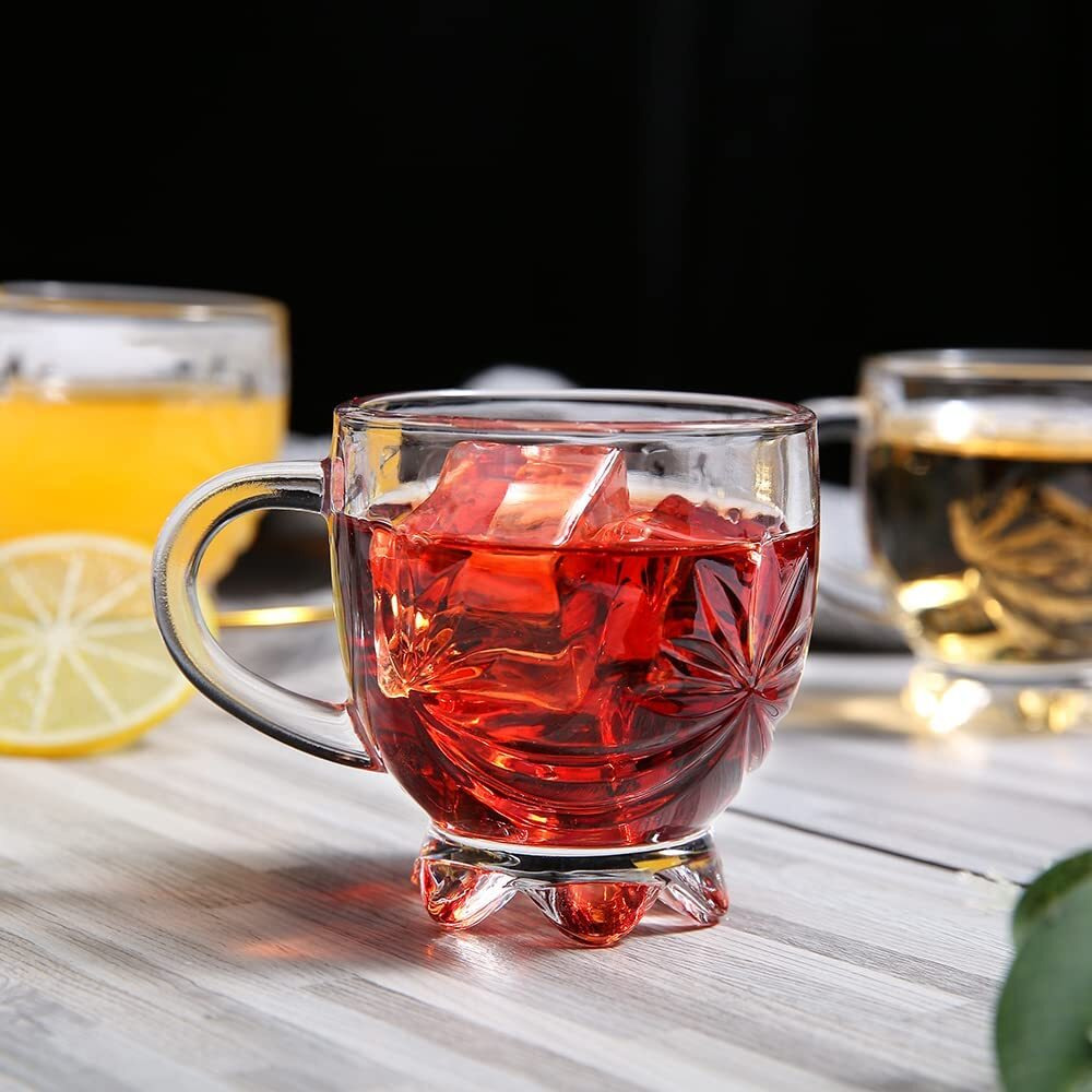 Zroy Enterprise Premium Glass Coffee Mug Tea Cups Set Of 6-150 Ml, Transparent, Glass Cups Set For Tea, Coffee, Green Tea, Herbal Tea, Lemon Tea, Milk Cup, Hot/Cold Drinks Cups (Flower Cup 150 Ml, 6)