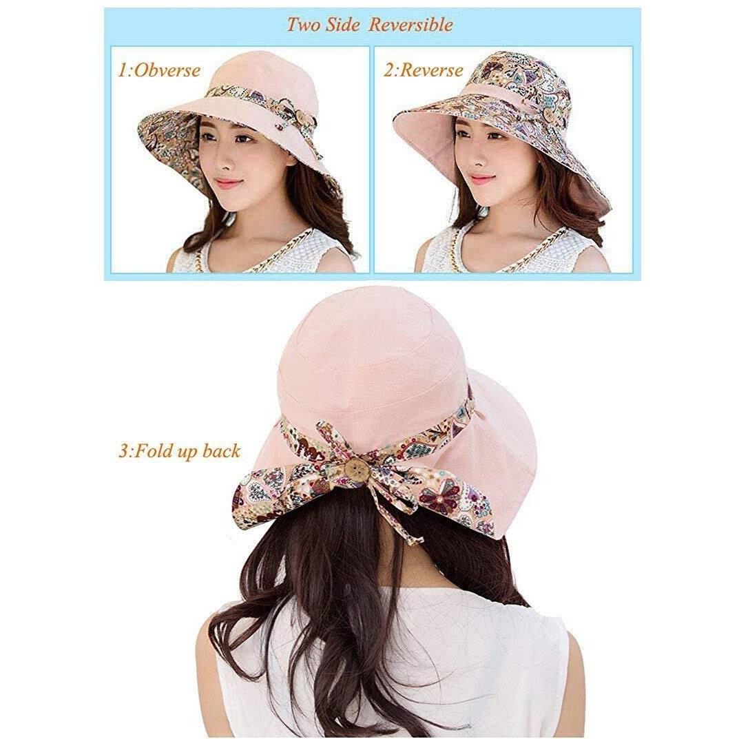 Alexvyan Pink Round Hat Reversable Designer Sunvisor Hats For Women Uv Protection Wide Brim Summer Cap For Girls Casual Beach, Safari Sun Protection Cap For Women Girl