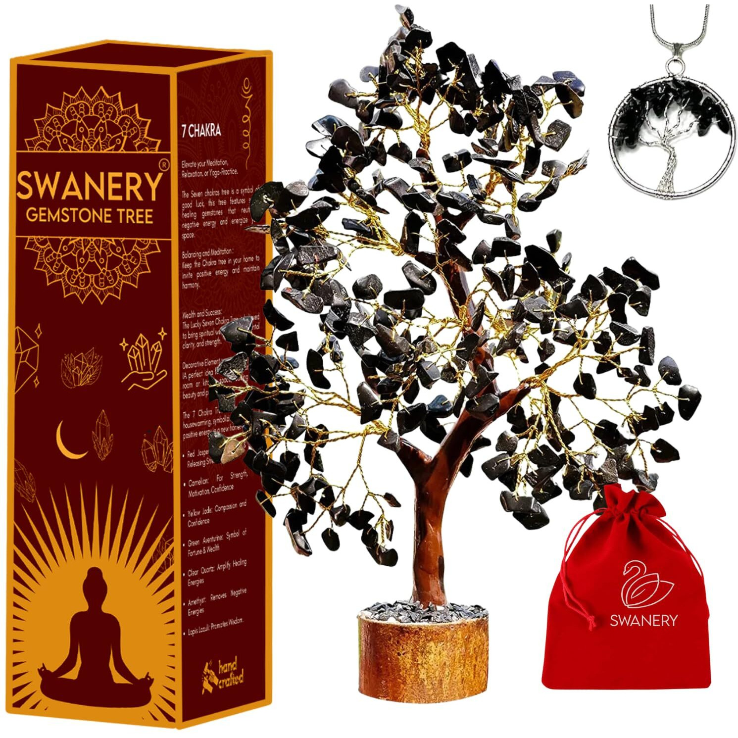 Swanery Black Tourmaline Gemstone Tree Of Life Is A Handmade Crystal Tree That Promotes Positive Energy, Wealth, Prosperity, And Spiritual Growth. Perfect For Feng Shui Decor, Chakra Healing And Gift