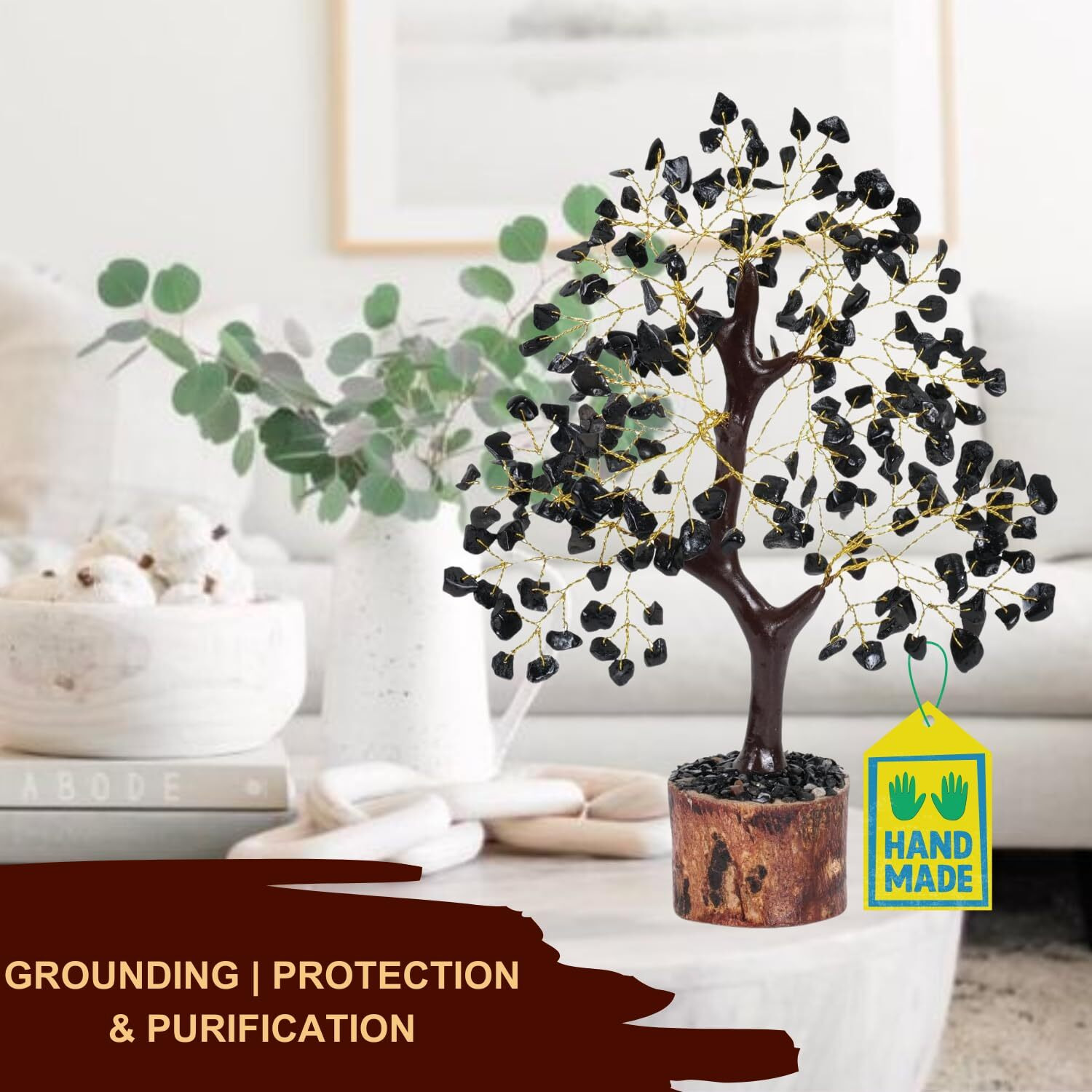 Swanery Black Tourmaline Gemstone Tree Of Life Is A Handmade Crystal Tree That Promotes Positive Energy, Wealth, Prosperity, And Spiritual Growth. Perfect For Feng Shui Decor, Chakra Healing And Gift