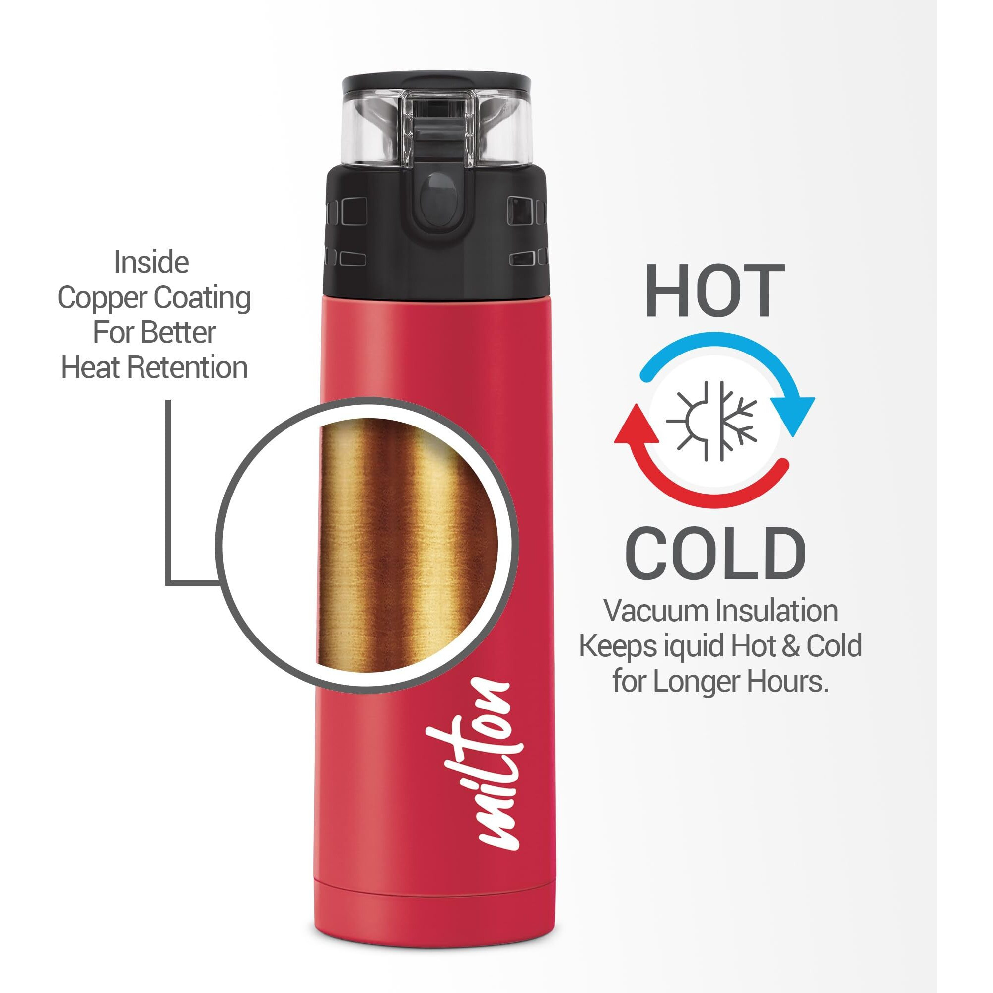 Milton Atlantis 400 Thermosteel Insulated Water Bottle, 350 Ml, Red | Hot And Cold | Leak Proof | Office Bottle | Sports | Home | Kitchen | Hiking | Treking | Travel | Easy To Carry | Rust Proof