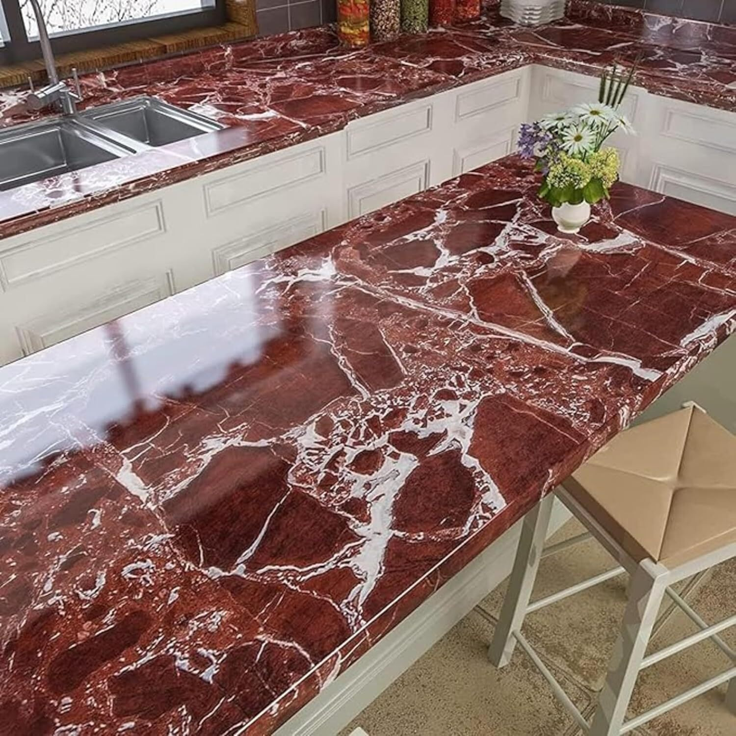 Fletix Vinyl Peel And Stick Waterproof Wallpaper For Old Furniture Self Adhesive And Removable Surfaces For Home Cabinet Oil Proof Kitchen Countertop Stickers (2, Coffee Marble(60X200Cm))