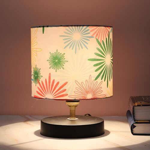 Tu Casa Black Metal Table Lamp For Home Decoration, Bedroom, Living Room, Lounge, Office, Festival Gifting, Study Table (Floral Print With Satin Shade) H - 9" / No Blub
