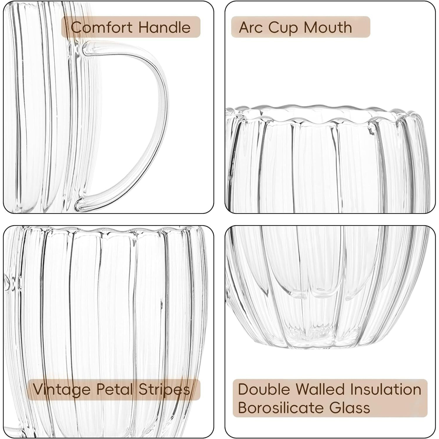 Zroy Enterprise Premium Glass Coffee Mug Tea Cups Set Of 6-215 Ml, Transparent, Glass Cups Set For Coffee, Green Tea, Herbal Tea, Lemon Tea, Milk Cup, Hot/Cold Drinks Cups (2, Belll)