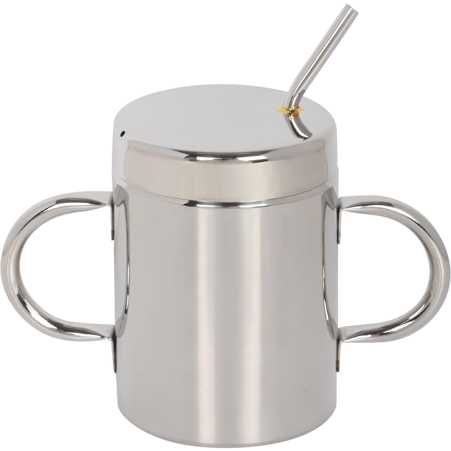 Hope Kart Stainless Steel Straw Glass With Lid Mug For Kids Baby Sipper Coffee Milk Tumbler With Straw, Silver, Pack Of 1 (Straw Glass With Lid And Handle)