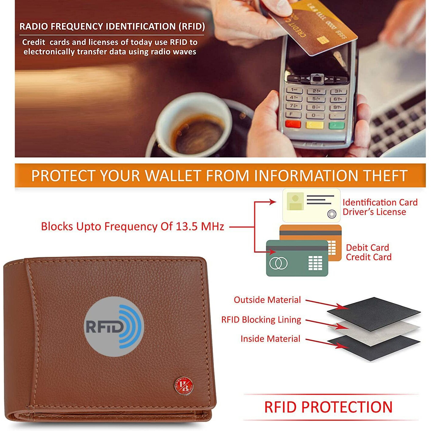 Hornbull Vegas Rust Rfid Blocking Leather Wallet For Men | Wallets Men Leather | Mens Wallet