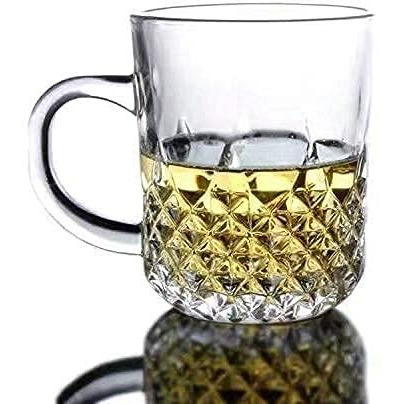Zroy Enterprise Premium Glass Coffee Mug Tea Cups, Transparent, Glass Cups Set For Tea, Coffee, Green Tea, Herbal Tea, Lemon Tea, Milk Cup, Hot/Cold Drinks Cups (Elegant Cup, 4), 150 Ml