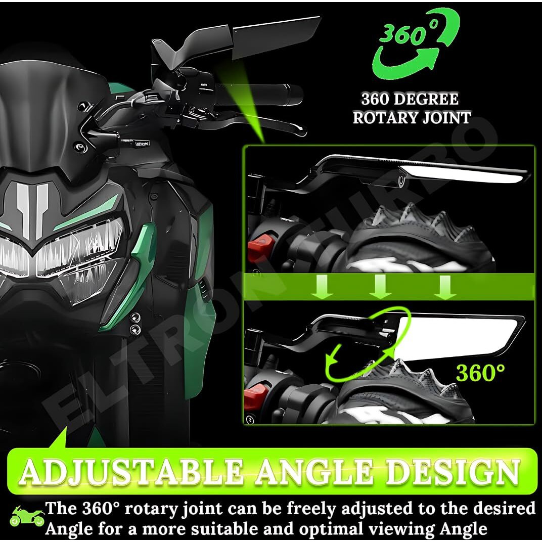 Eltron Turbo Aluminium With Free Bolts Adjustable Stealth Aerodynamic Rearview Mirrors For Fully Faired Motorcycle York Nut Fitting Mirror Universal Fit For All Model Bikes And Scooty And Sports Bikes
