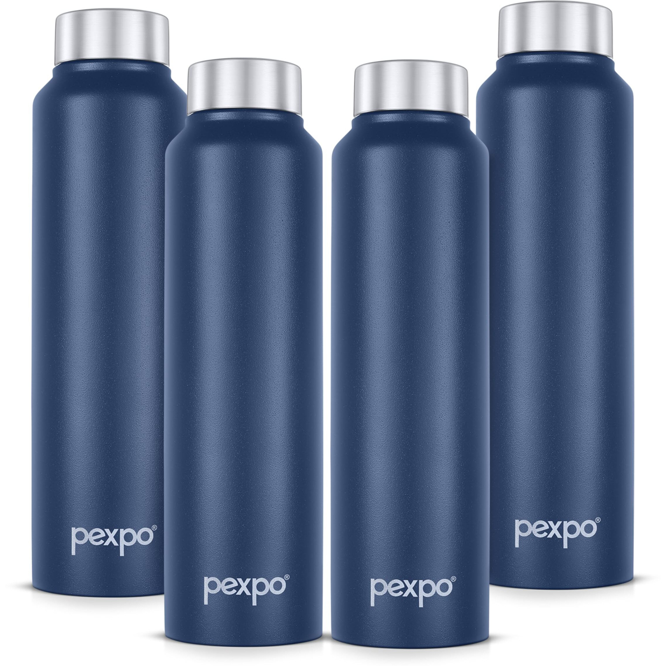 Pexpo Chromo Stainless Steel Sports/Fridge Water Bottle 1 Litre, Denim Blue Pack Of 4 | Eco Friendly | Bpa Free | Water Bottle For Office, Gym, School, Yoga, Trekking, Men, Women And Kids