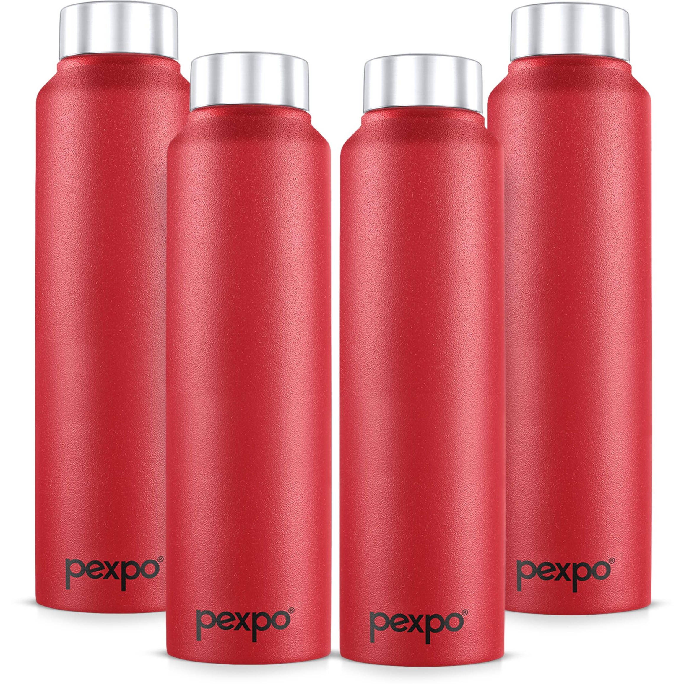 Pexpo Chromo Stainless Steel Sports/Fridge Water Bottle 1 Litre, Crimson Red Pack Of 4 | Eco Friendly | Bpa Free | Water Bottle For Office, Gym, School, Yoga, Trekking, Men, Women And Kids