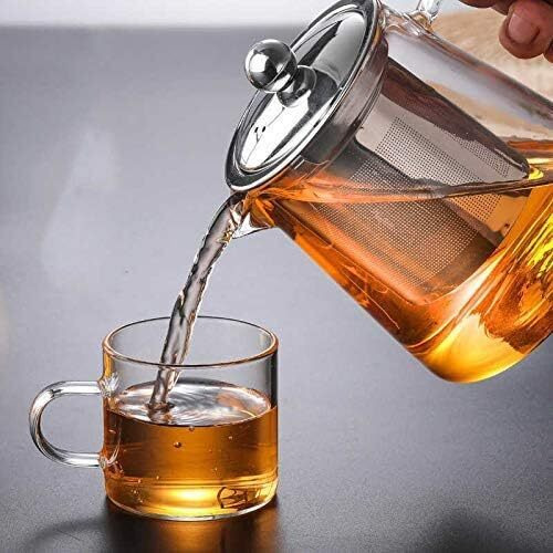 Zroy Enterprise Borosilicate Glass Tea Pot With Heat Resistant Stainless Steel Infuser Perfect For Tea And Coffee Maker, Clear Glass Kettle (750 Ml, Round)