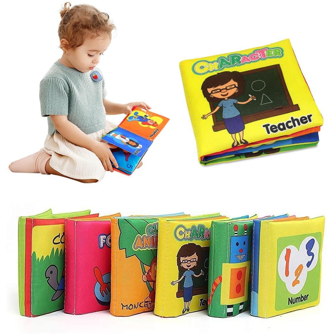 Snowie Soft 6Pcs Soft Toys Books For 0 To 6 Month, Baby Toys Cloth Books Fit Baby 6 To 12 Month, Non-Toxic Early Educational Toy Built In Squeaky, Waterproof Soft Toy For Toddler Shower Gift