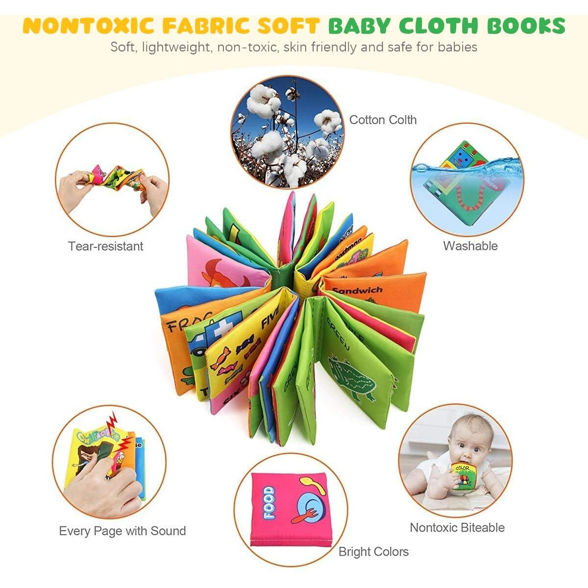 Snowie Soft 6Pcs Soft Toys Books For 0 To 6 Month, Baby Toys Cloth Books Fit Baby 6 To 12 Month, Non-Toxic Early Educational Toy Built In Squeaky, Waterproof Soft Toy For Toddler Shower Gift