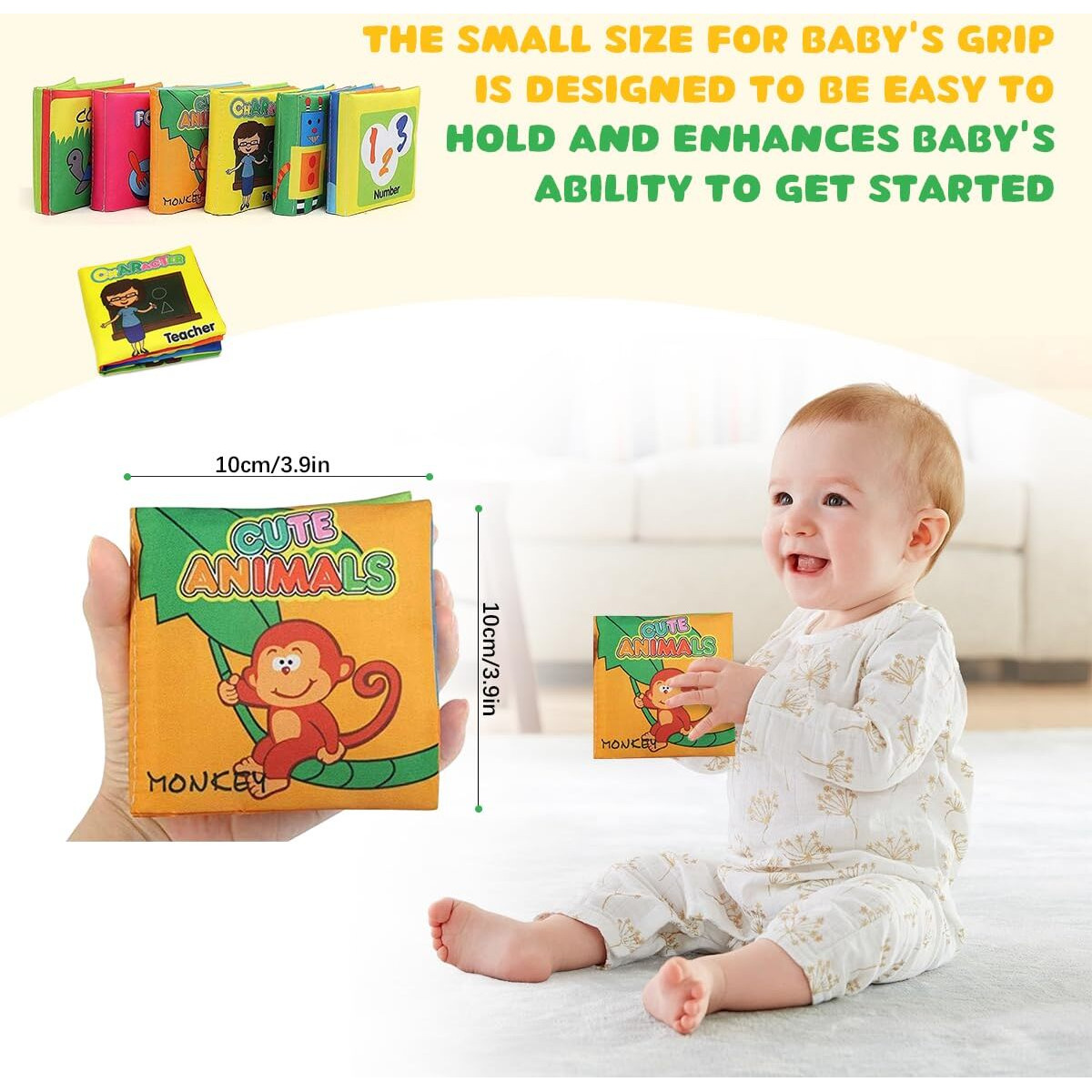Snowie Soft 6Pcs Soft Toys Books For 0 To 6 Month, Baby Toys Cloth Books Fit Baby 6 To 12 Month, Non-Toxic Early Educational Toy Built In Squeaky, Waterproof Soft Toy For Toddler Shower Gift
