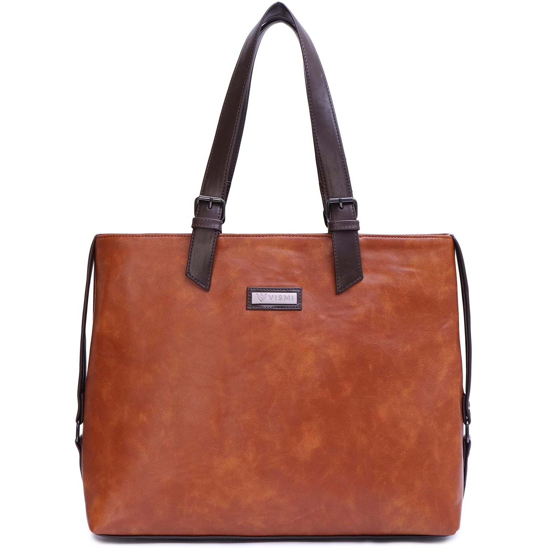 Vismiintrend Vegan Leather Tote Shoulder Bags For Women Office Use, Fits Upto 15.6 Inch Macbook Laptops, Work/Travel/College Bag, Stylish, Working Ladies Purse Handbag, Rakhi Gifts For Sisters (Tan)
