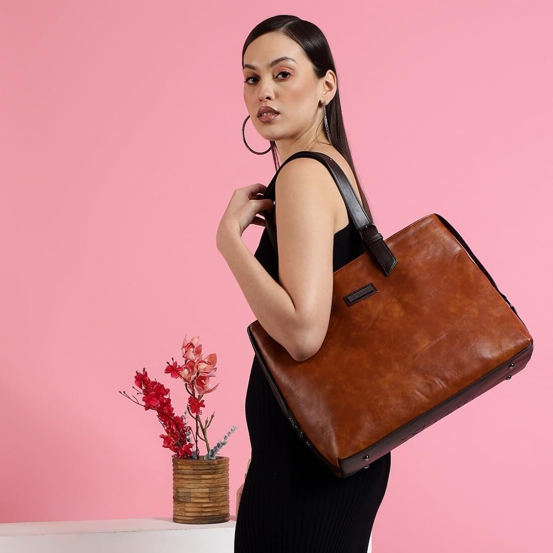 Vismiintrend Vegan Leather Tote Shoulder Bags For Women Office Use, Fits Upto 15.6 Inch Macbook Laptops, Work/Travel/College Bag, Stylish, Working Ladies Purse Handbag, Rakhi Gifts For Sisters (Tan)