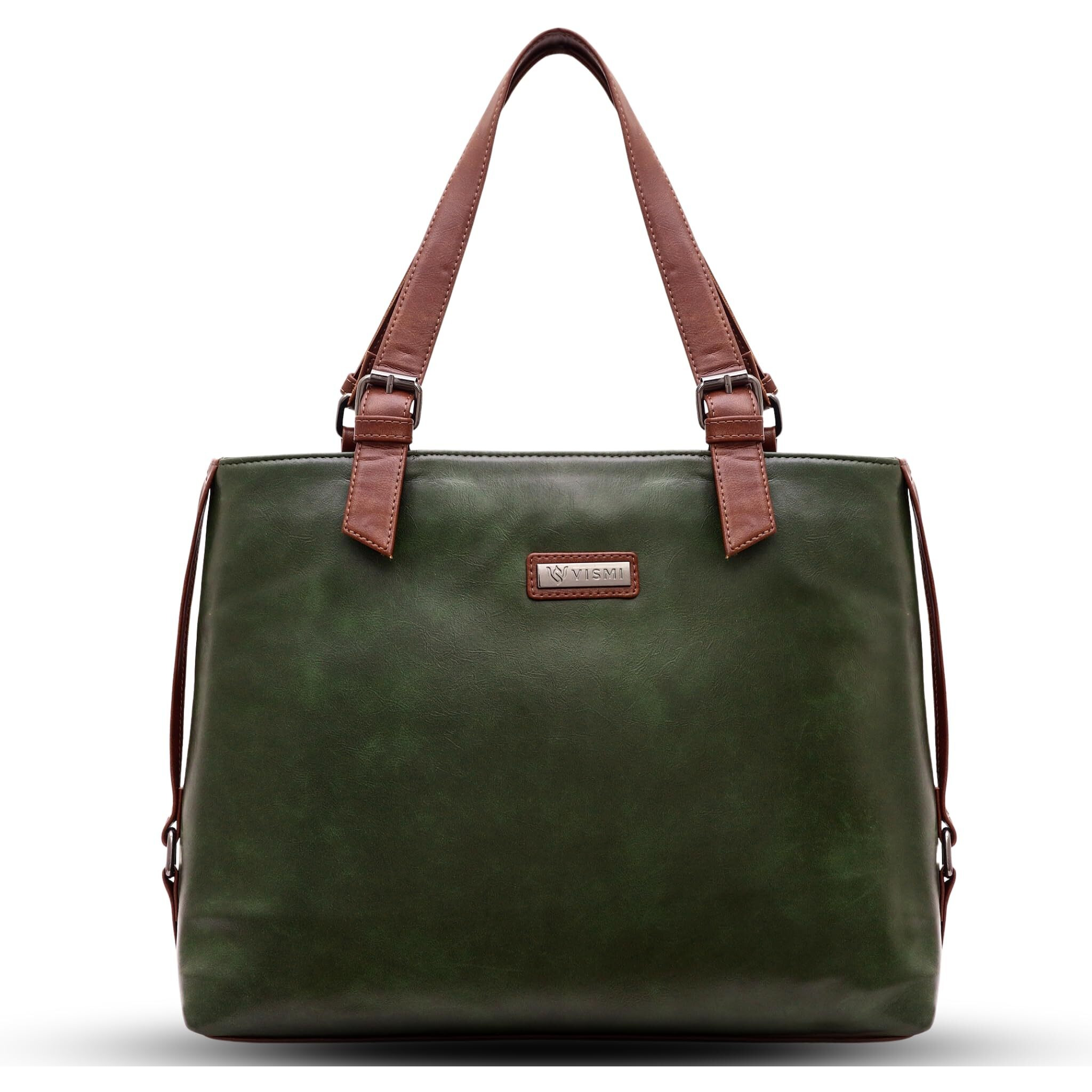Vismiintrend Vegan Leather Tote Shoulder Bags For Women Office Use, Fits Upto 15.6 Inch Macbook Laptops, Work/Travel/College, Ladies Stylish Totes Purse Handbag, Gifts For Wife/Sisters (Green)