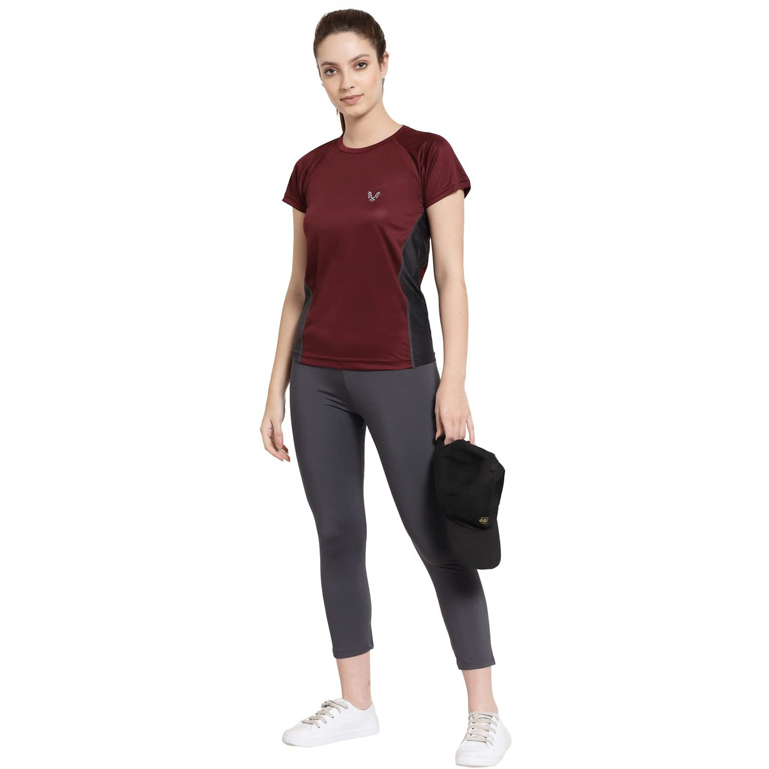 Uzarus Womens Dry Fit Workout Top Sports Gym Regular Fit T-Shirt (3Xl, Wine)