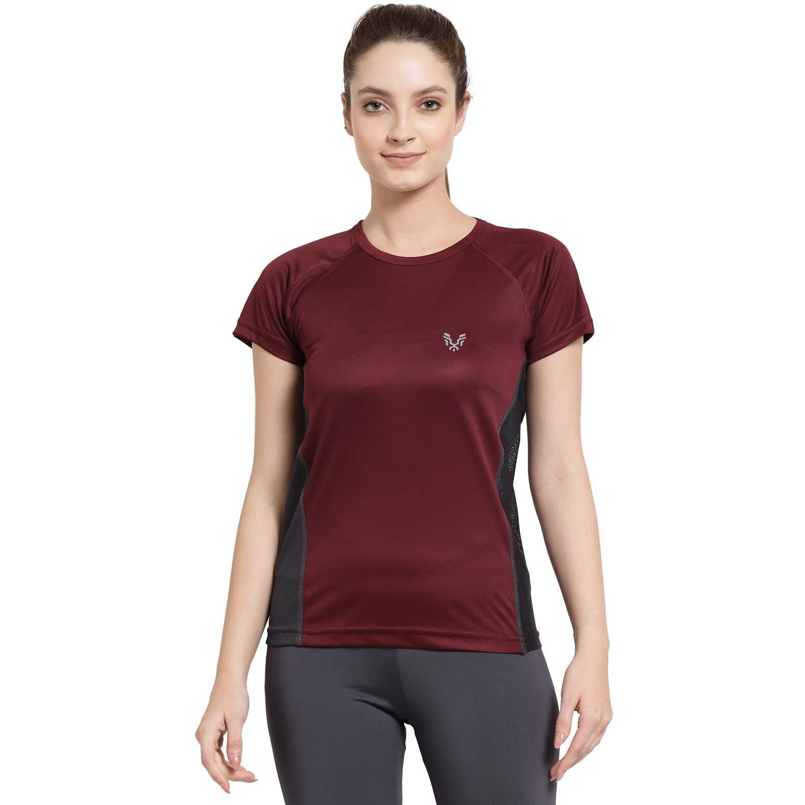 Uzarus Womens Dry Fit Workout Top Sports Gym Regular Fit T-Shirt (3Xl, Wine)