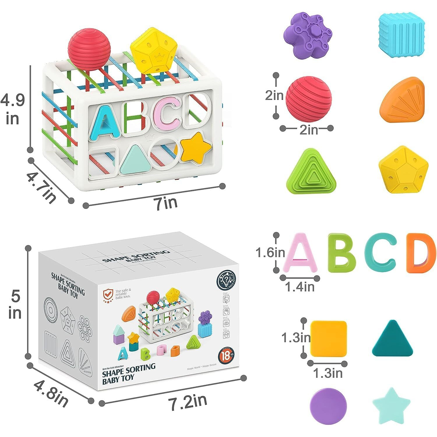 Brand Conquer Baby Shape Sorting Cube With Abcd And Shape Blocks, Sensory Colorful Elastic Rope Toddlers Kids Early Educational Developmental Toys (Kk0209 Abcd Shape Blocks Activity Cube)