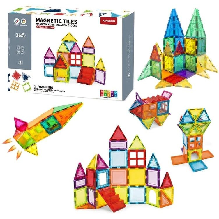 Galaxy Hi-Tech Magnetic Tiles For Kids Magnetic Building Blocks For Kids 3 4 5 6 7 8 Yrs Constructing & Creative Learning Educational Brain Toys Stem Learning Kit Magnetic Toys (26 Pcs)