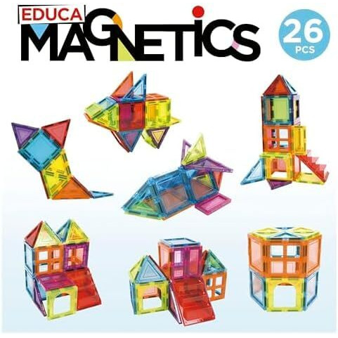 Galaxy Hi-Tech Magnetic Tiles For Kids Magnetic Building Blocks For Kids 3 4 5 6 7 8 Yrs Constructing & Creative Learning Educational Brain Toys Stem Learning Kit Magnetic Toys (26 Pcs)