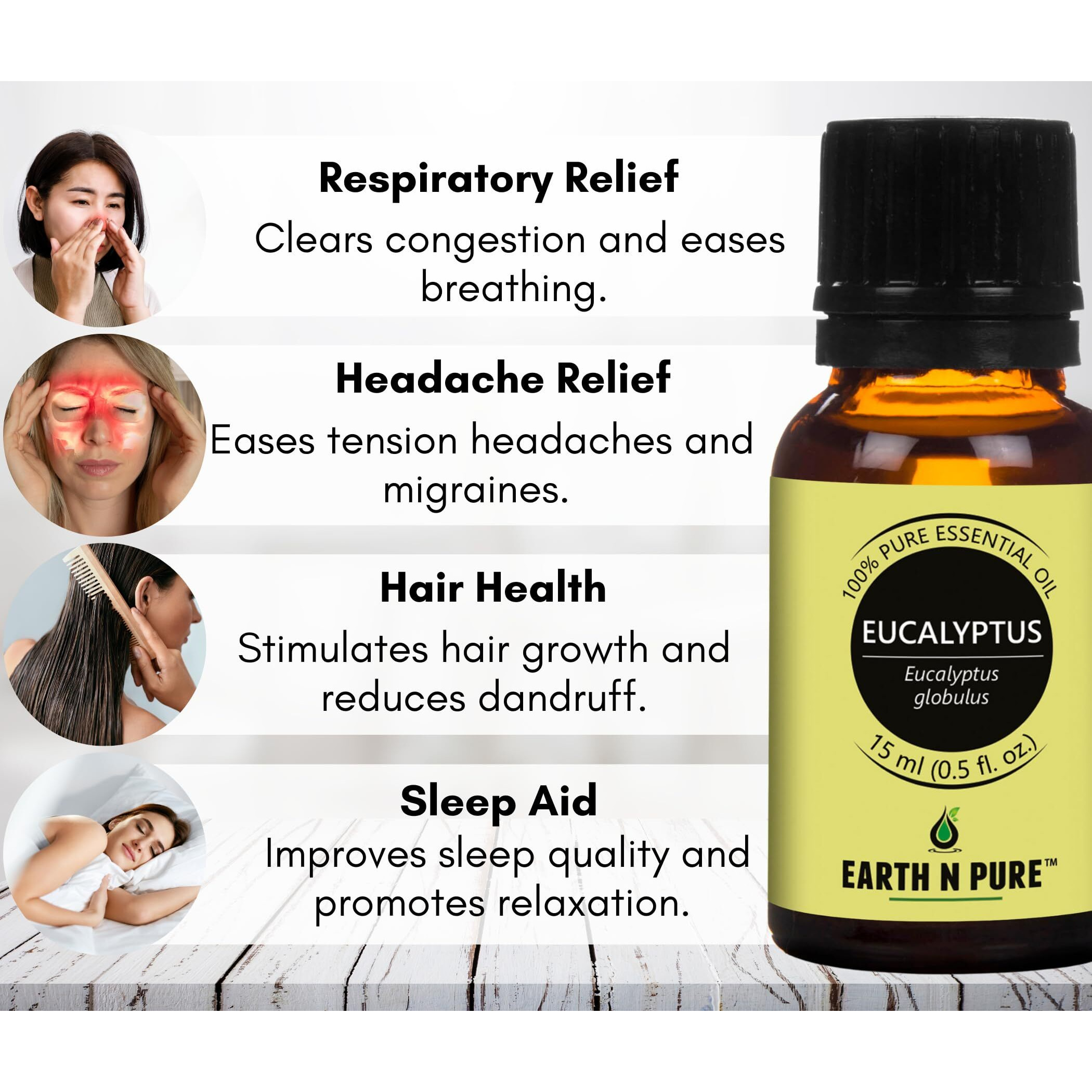 Earth N Pure Eucalyptus, Rosemary & Tea Tree Essential Oils | Pack Of 3 (15 Ml Each) | 100% Pure, Undiluted, Natural And Therapeutic Grade - Perfect For Aromatherapy, Skin Therapy & More