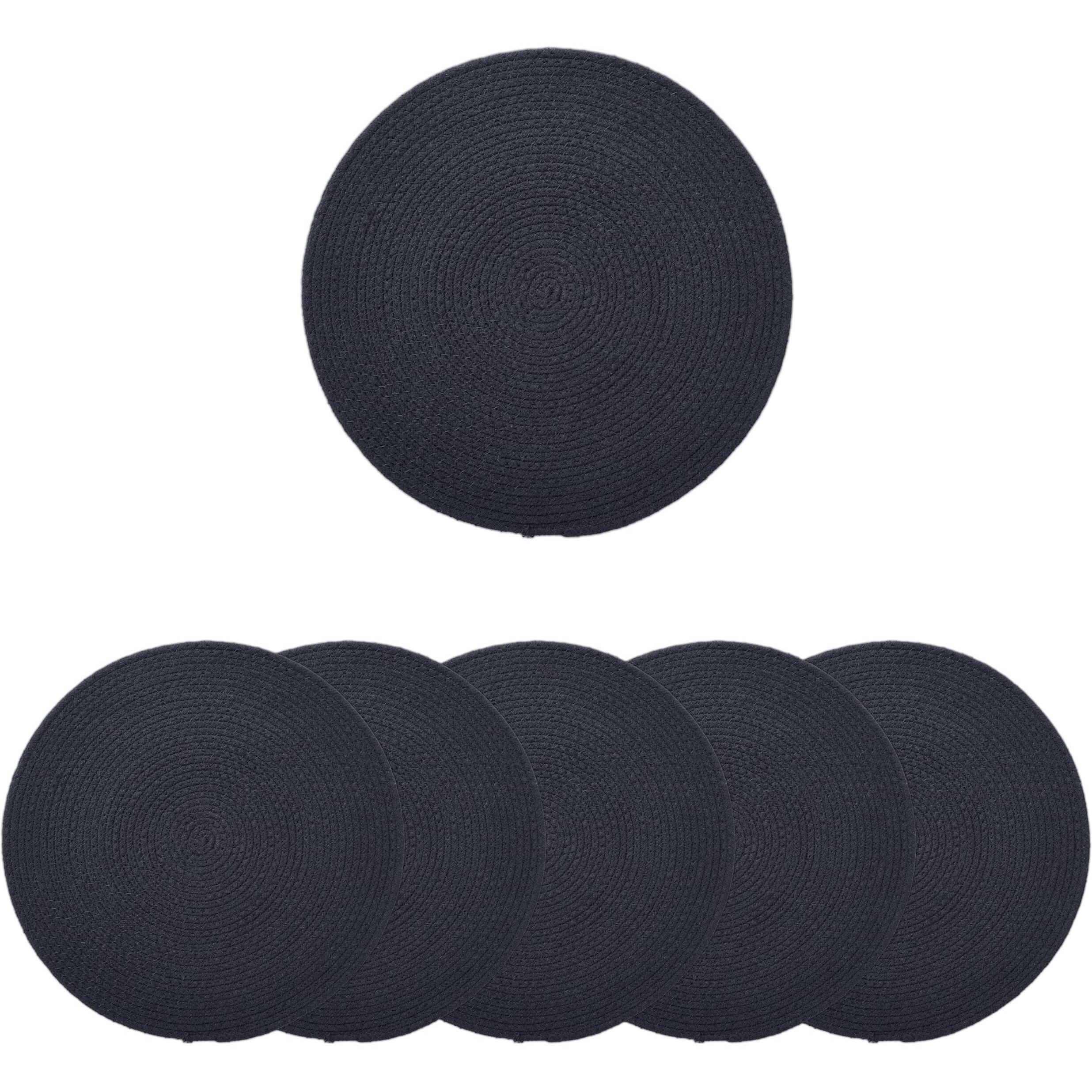Encasa Xo Dining Table Mats Set Of 6 | Cotton Round Placemat - 33 Cm Diameter | Dark Blue | Handmade Rib Style