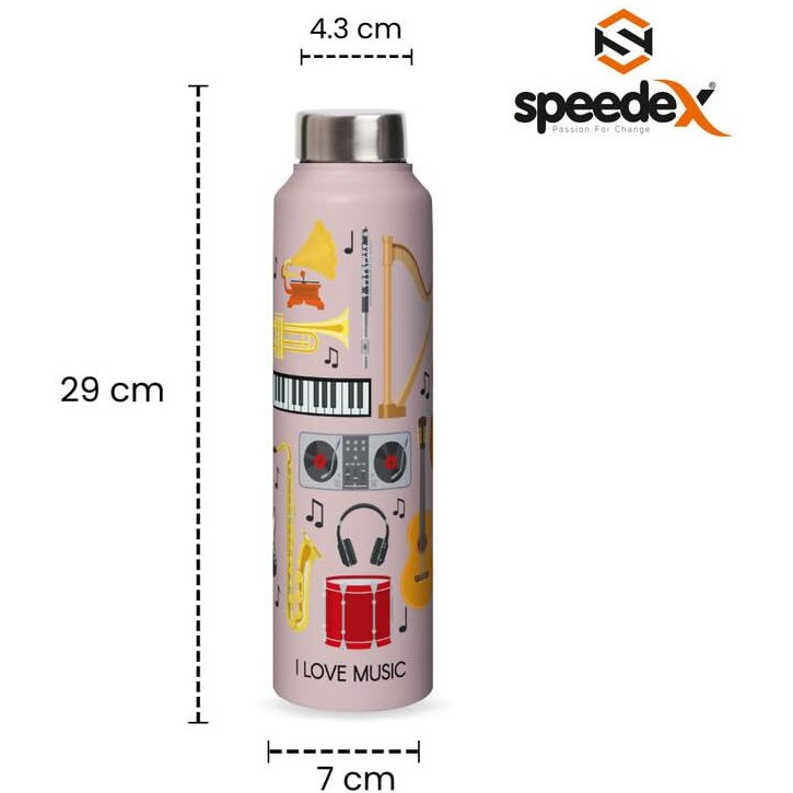 Speedex Stainless Steel Water Bottle 1 Ltr, High On Music Design, Steel Screw Cap Bottles For Girls And Boys, Adults & Kids, Gym, Sports, Fridge Use, Perfect For School & Office - 1000Ml (Set Of 1)