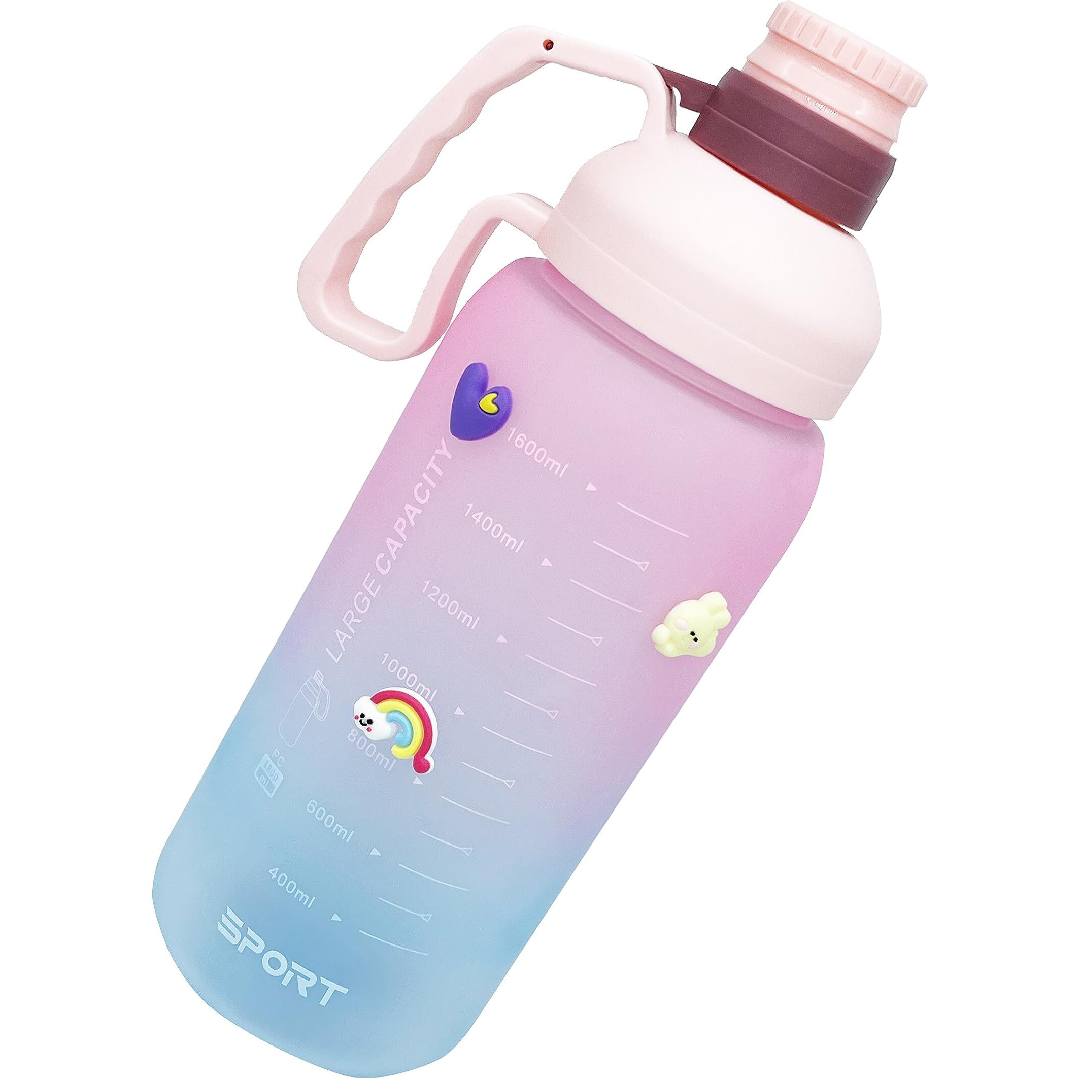 House Of Quirk Water Bottle With Straw, Sports Water Bottles With Handle, Leak Proof Drinks Bottle Bpa Free (Pink/Blue 1.8Litre) - Plastic
